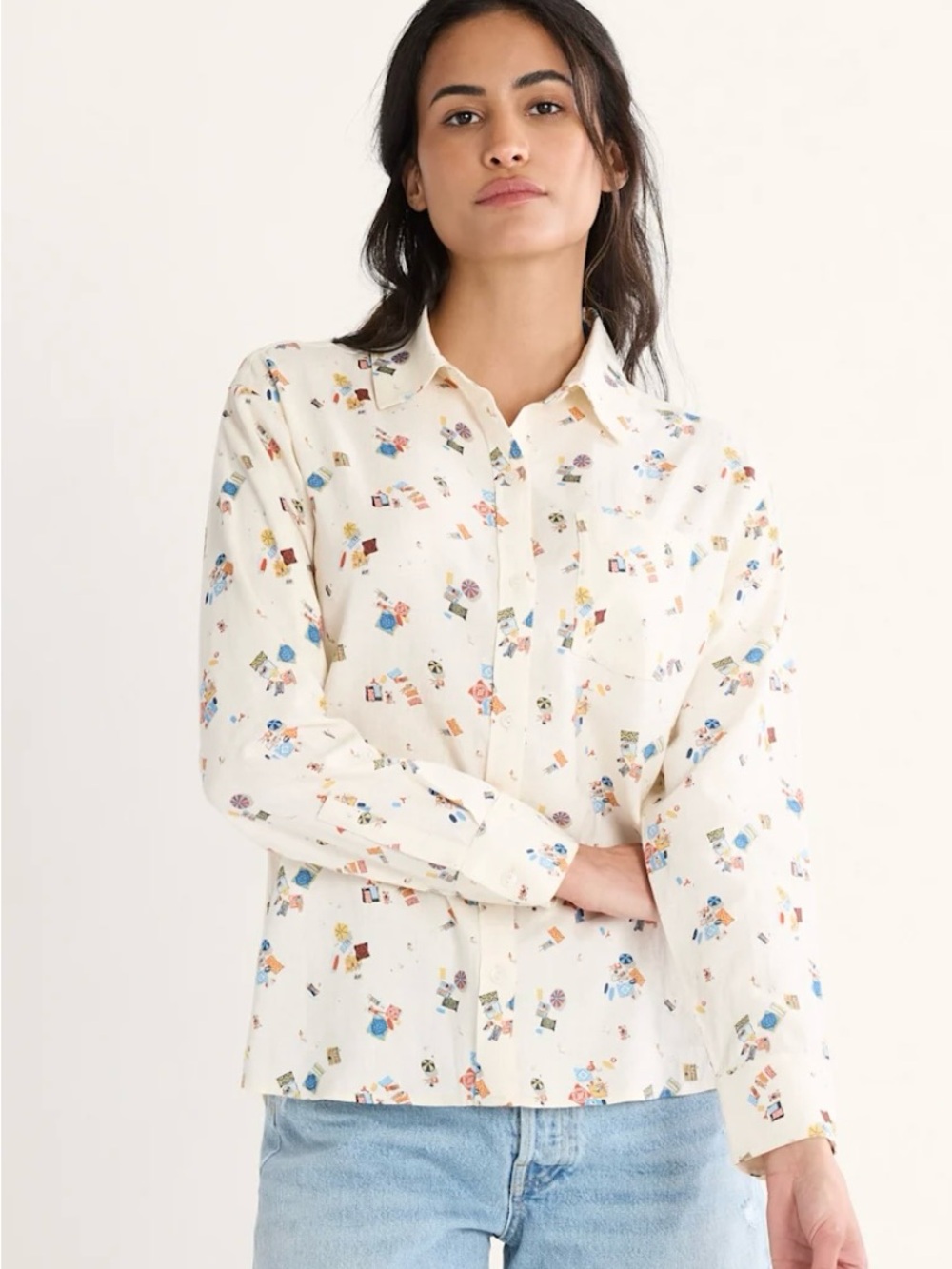Pendleton Cream Button-Down Shirt with Tiny Beach Coastal Print